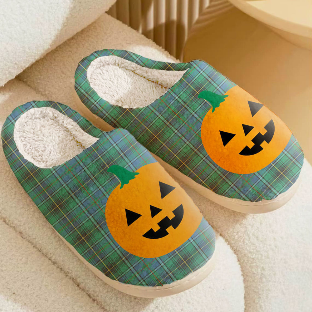 Clan MacInnes Ancient Tartan Halloween Pumpkin Slippers, Fluffy Spooky Slippers QZ36 MacInnes Ancient Tartan Tartan Halloween