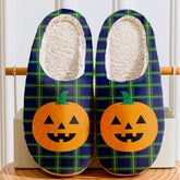 Clan Lamont Modern Tartan Halloween Pumpkin Slippers, Fluffy Spooky Slippers EB12 Lamont Modern Tartan Tartan Halloween