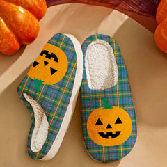 Clan MacSporran Ancient Tartan Halloween Pumpkin Slippers, Fluffy Spooky Slippers FF51 MacSporran Ancient Tartan Tartan Halloween