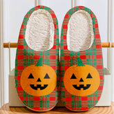 Clan MacGregor Ancient Tartan Halloween Pumpkin Slippers, Fluffy Spooky Slippers DM64 MacGregor Ancient Tartan Tartan Halloween