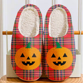 Clan MacFarlane Modern Tartan Halloween Pumpkin Slippers, Fluffy Spooky Slippers XP79 MacFarlane Modern Tartan Tartan Halloween
