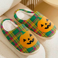 Clan MacMillan Old Ancient Tartan Halloween Pumpkin Slippers, Fluffy Spooky Slippers GE20 MacMillan Old Ancient Tartan Tartan Halloween
