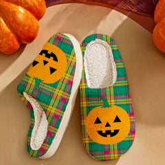 Clan MacMillan Old Ancient Tartan Halloween Pumpkin Slippers, Fluffy Spooky Slippers GE20 MacMillan Old Ancient Tartan Tartan Halloween
