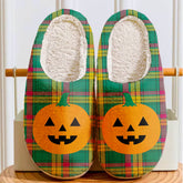 Clan MacMillan Old Ancient Tartan Halloween Pumpkin Slippers, Fluffy Spooky Slippers GE20 MacMillan Old Ancient Tartan Tartan Halloween