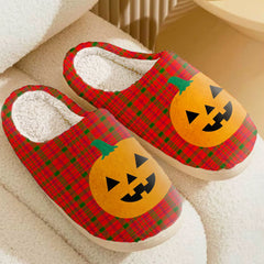 Clan MacDonnell of Keppoch Modern Tartan Halloween Pumpkin Slippers, Fluffy Spooky Slippers KN78 MacDonnell of Keppoch Modern Tartan Tartan Halloween