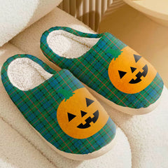 Clan Lauder Tartan Halloween Pumpkin Slippers, Fluffy Spooky Slippers PT19 Lauder Tartan Tartan Halloween