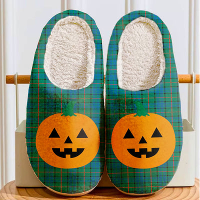 Clan Lauder Tartan Halloween Pumpkin Slippers, Fluffy Spooky Slippers