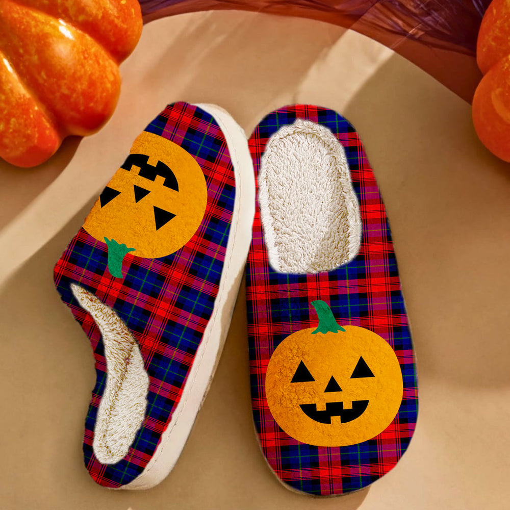 Clan MacLachlan Modern Tartan Halloween Pumpkin Slippers, Fluffy Spooky Slippers FR60 MacLachlan Modern Tartan Tartan Halloween
