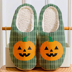 Clan MacDonald Lord of the Isles Hunting Tartan Halloween Pumpkin Slippers, Fluffy Spooky Slippers HH50 MacDonald Lord of the Isles Hunting Tartan Tartan Halloween
