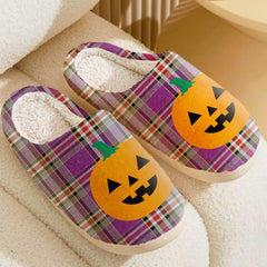 Clan Lockwood Tartan Halloween Pumpkin Slippers, Fluffy Spooky Slippers TH24 Lockwood Tartan Tartan Halloween