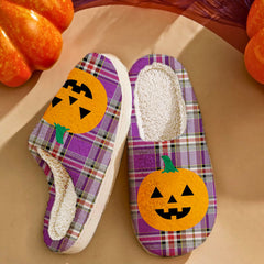 Clan Lockwood Tartan Halloween Pumpkin Slippers, Fluffy Spooky Slippers TH24 Lockwood Tartan Tartan Halloween