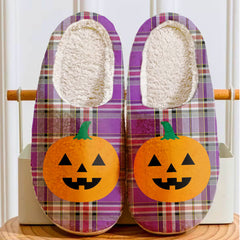 Clan Lockwood Tartan Halloween Pumpkin Slippers, Fluffy Spooky Slippers TH24 Lockwood Tartan Tartan Halloween