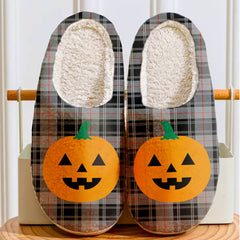 Clan Moffat Modern Tartan Halloween Pumpkin Slippers, Fluffy Spooky Slippers GL95 Moffat Modern Tartan Tartan Halloween