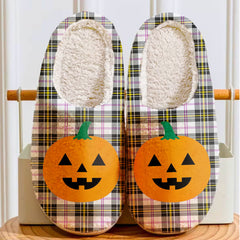 Clan MacPherson Dress Modern Tartan Halloween Pumpkin Slippers, Fluffy Spooky Slippers LY13 MacPherson Dress Modern Tartan Tartan Halloween