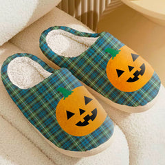 Clan Lamont Ancient Tartan Halloween Pumpkin Slippers, Fluffy Spooky Slippers BZ49 Lamont Ancient Tartan Tartan Halloween