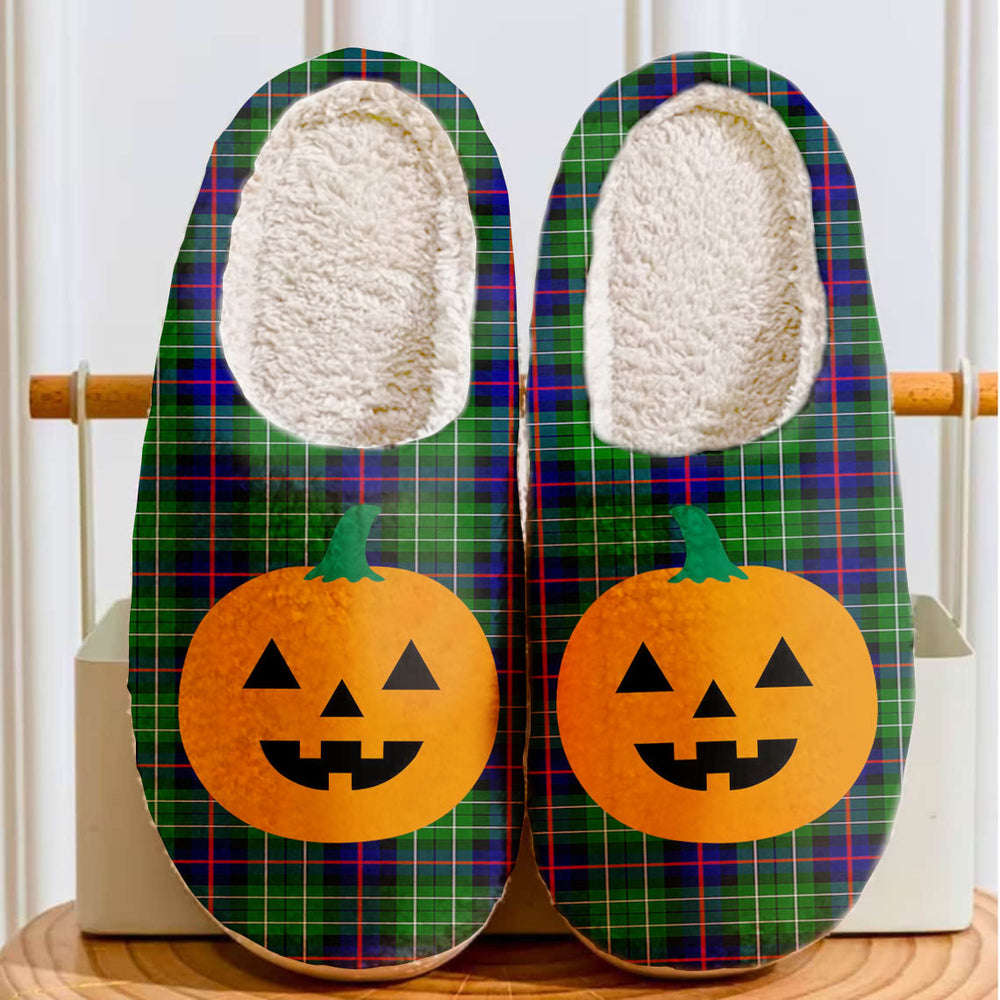 Clan Leslie Hunting Tartan Halloween Pumpkin Slippers, Fluffy Spooky Slippers EW75 Leslie Hunting Tartan Tartan Halloween