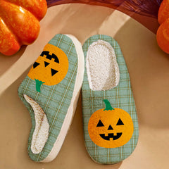 Clan Kelly Dress Tartan Halloween Pumpkin Slippers, Fluffy Spooky Slippers WF86 Kelly Dress Tartan Tartan Halloween