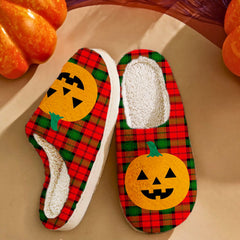 Clan Kerr Modern Tartan Halloween Pumpkin Slippers, Fluffy Spooky Slippers QN93 Kerr Modern Tartan Tartan Halloween