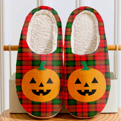 Clan Kerr Modern Tartan Halloween Pumpkin Slippers, Fluffy Spooky Slippers