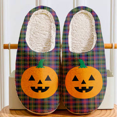 Clan MacLennan Tartan Halloween Pumpkin Slippers, Fluffy Spooky Slippers IS47 MacLennan Tartan Tartan Halloween