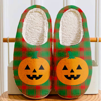 Clan Middleton Modern Tartan Halloween Pumpkin Slippers, Fluffy Spooky Slippers