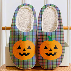Clan MacDonald Ancient Tartan Halloween Pumpkin Slippers, Fluffy Spooky Slippers RS14 MacDonald Ancient Tartan Tartan Halloween