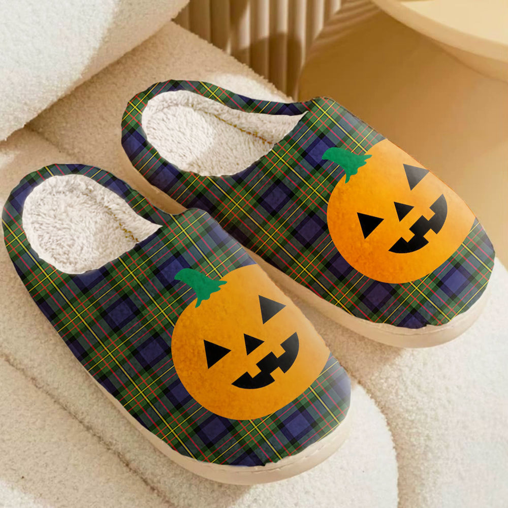 Clan MacLaren Modern Tartan Halloween Pumpkin Slippers, Fluffy Spooky Slippers YY82 MacLaren Modern Tartan Tartan Halloween
