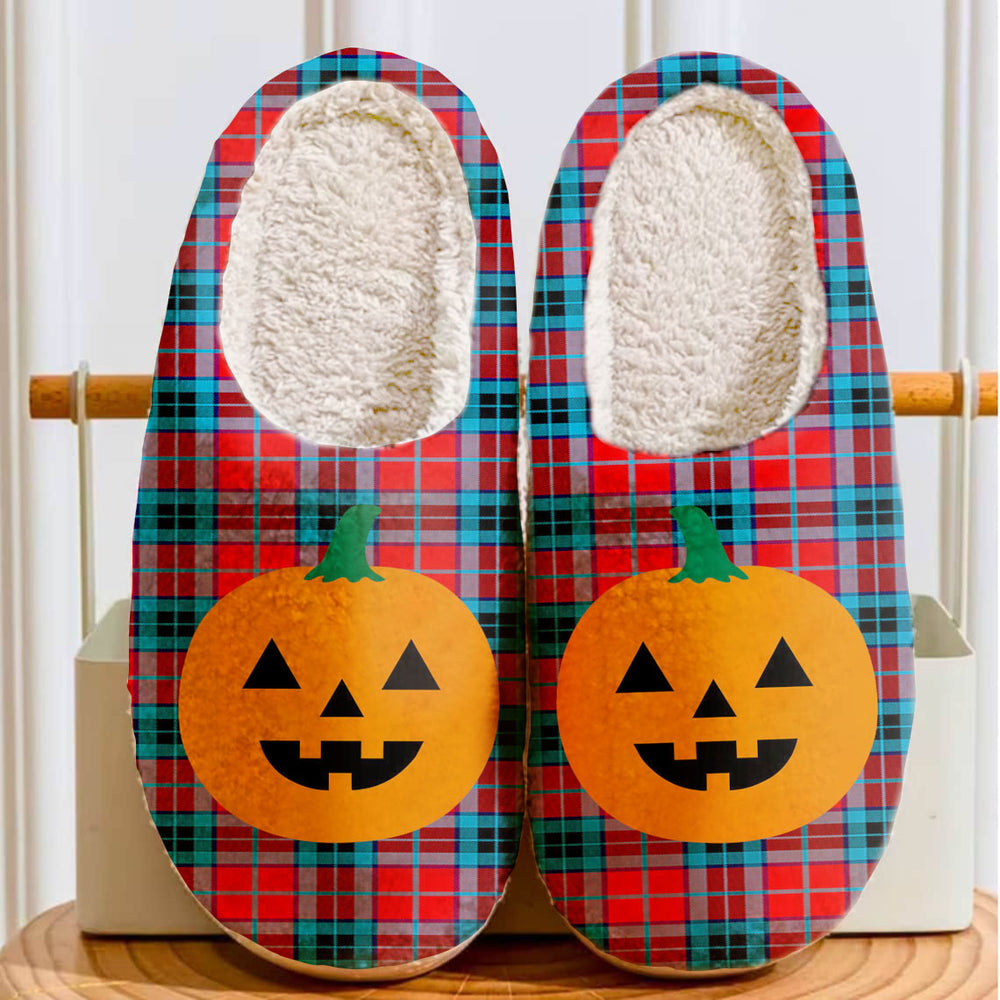 Clan MacTavish Modern Tartan Halloween Pumpkin Slippers, Fluffy Spooky Slippers YO60 MacTavish Modern Tartan Tartan Halloween