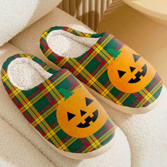 Clan MacMillan Old Modern Tartan Halloween Pumpkin Slippers, Fluffy Spooky Slippers GI79 MacMillan Old Modern Tartan Tartan Halloween