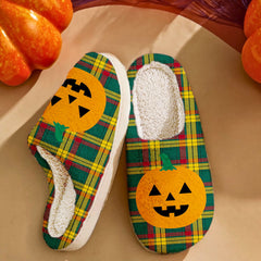 Clan MacMillan Old Modern Tartan Halloween Pumpkin Slippers, Fluffy Spooky Slippers GI79 MacMillan Old Modern Tartan Tartan Halloween