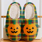Clan MacMillan Old Modern Tartan Halloween Pumpkin Slippers, Fluffy Spooky Slippers GI79 MacMillan Old Modern Tartan Tartan Halloween