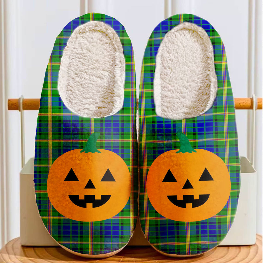 Clan Maitland Tartan Halloween Pumpkin Slippers, Fluffy Spooky Slippers RJ83 Maitland Tartan Tartan Halloween