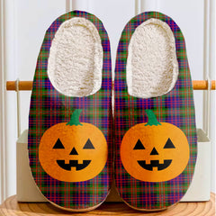 Clan MacDonnell of Glengarry Modern Tartan Halloween Pumpkin Slippers, Fluffy Spooky Slippers VY53 MacDonnell of Glengarry Modern Tartan Tartan Halloween