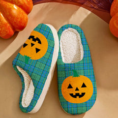 Clan Lockhart Tartan Halloween Pumpkin Slippers, Fluffy Spooky Slippers AF65 Lockhart Tartan Tartan Halloween