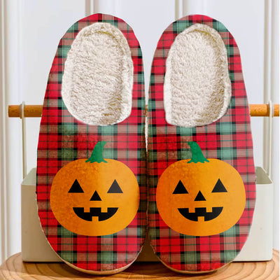 Clan Kerr Ancient Tartan Halloween Pumpkin Slippers, Fluffy Spooky Slippers