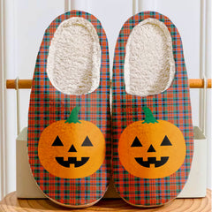 Clan MacDuff Ancient Tartan Halloween Pumpkin Slippers, Fluffy Spooky Slippers OR24 MacDuff Ancient Tartan Tartan Halloween