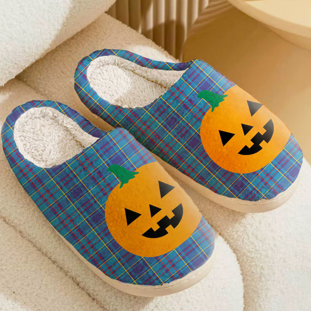 Clan Mercer Modern Tartan Halloween Pumpkin Slippers, Fluffy Spooky Slippers OH58 Mercer Modern Tartan Tartan Halloween