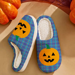 Clan Mercer Modern Tartan Halloween Pumpkin Slippers, Fluffy Spooky Slippers OH58 Mercer Modern Tartan Tartan Halloween