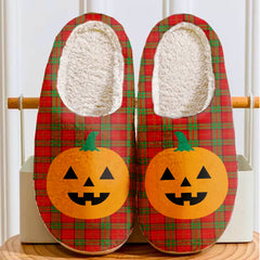 Clan Maxwell Tartan Halloween Pumpkin Slippers, Fluffy Spooky Slippers YH47 Maxwell Tartan Tartan Halloween