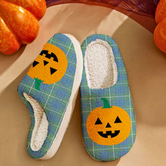 Clan MacIntyre Hunting Ancient Tartan Halloween Pumpkin Slippers, Fluffy Spooky Slippers BC41 MacIntyre Hunting Ancient Tartan Tartan Halloween