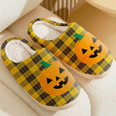 Clan MacLeod of Lewis Ancient Tartan Halloween Pumpkin Slippers, Fluffy Spooky Slippers PT12 MacLeod of Lewis Ancient Tartan Tartan Halloween