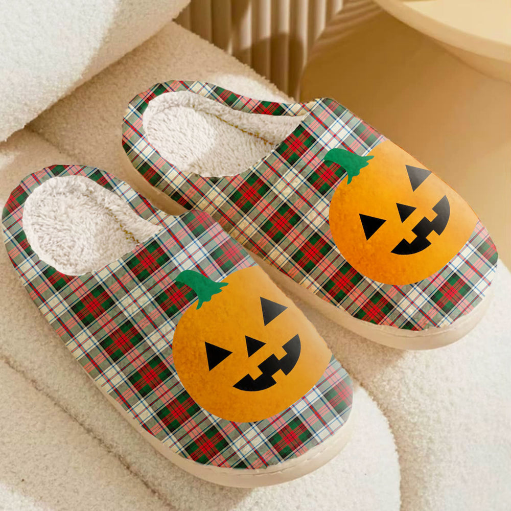 Clan MacDuff Dress Modern Tartan Halloween Pumpkin Slippers, Fluffy Spooky Slippers IB29 MacDuff Dress Modern Tartan Tartan Halloween