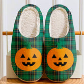 Clan MacAlpine Ancient Tartan Halloween Pumpkin Slippers, Fluffy Spooky Slippers DU88 MacAlpine Ancient Tartan Tartan Halloween