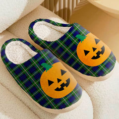 Clan Meldrum Forbes Tartan Halloween Pumpkin Slippers, Fluffy Spooky Slippers YI13 Meldrum Forbes Tartan Tartan Halloween