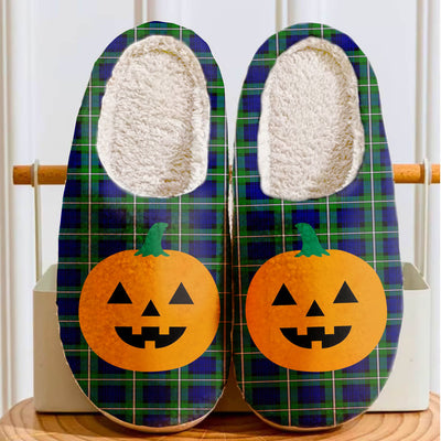 Clan Meldrum Forbes Tartan Halloween Pumpkin Slippers, Fluffy Spooky Slippers