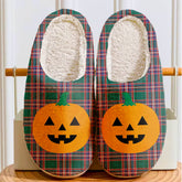 Clan MacFarlane Hunting Modern Tartan Halloween Pumpkin Slippers, Fluffy Spooky Slippers JL98 MacFarlane Hunting Modern Tartan Tartan Halloween