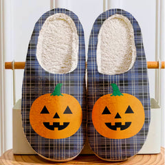 Clan Clark 1 Tartan Halloween Pumpkin Slippers, Fluffy Spooky Slippers BZ80 Clark 1 Tartan Tartan Halloween