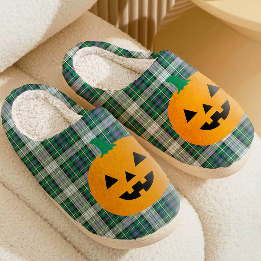 Clan MacKenzie Dress Ancient Tartan Halloween Pumpkin Slippers, Fluffy Spooky Slippers SH59 MacKenzie Dress Ancient Tartan Tartan Halloween