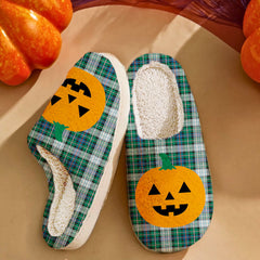 Clan MacKenzie Dress Ancient Tartan Halloween Pumpkin Slippers, Fluffy Spooky Slippers SH59 MacKenzie Dress Ancient Tartan Tartan Halloween