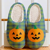 Clan Johnston Ancient Tartan Halloween Pumpkin Slippers, Fluffy Spooky Slippers MI47 Johnston Ancient Tartan Tartan Halloween